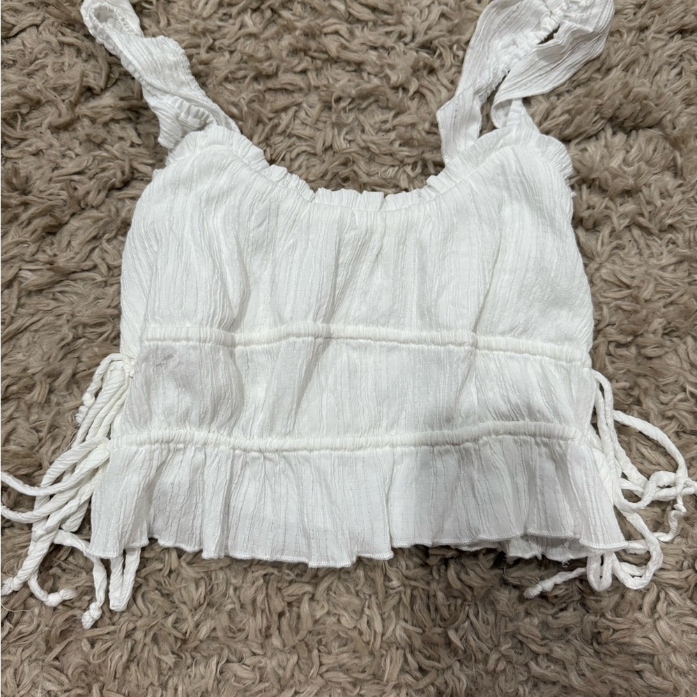 PacSun White Smocked Tie Front Crop Top